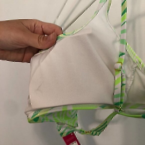 NEW NWT XHILARATION Lime Green White Stripe Scoop Neck Bralette Bikini Top XL - Picture 12 of 12